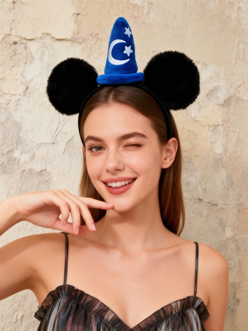 A Miaow Horn Flower Headpiece Black Mouse Ears Headband MM Butterfly Hair Hoop Halloween Park Women Adults Costume Photo Shoot (Blue Moon Stars) - Image 4